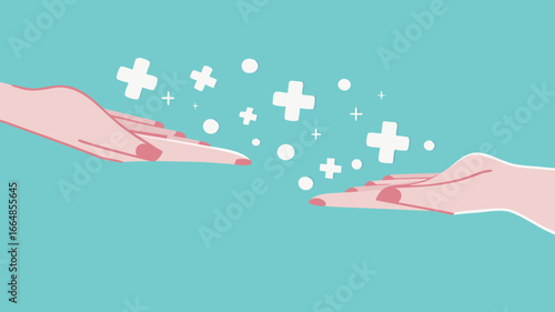 encouragement or making others happy, positive vibes concept, businessman's hand gives a positive health icon to his co-worker concept vector illustration