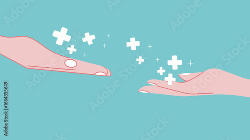 encouragement or making others happy, positive vibes concept, businessman's hand gives a positive health icon to his co-worker concept vector illustration