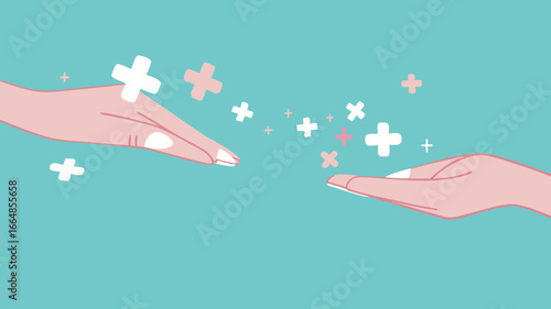 encouragement or making others happy, positive vibes concept, businessman's hand gives a positive health icon to his co-worker concept vector illustration