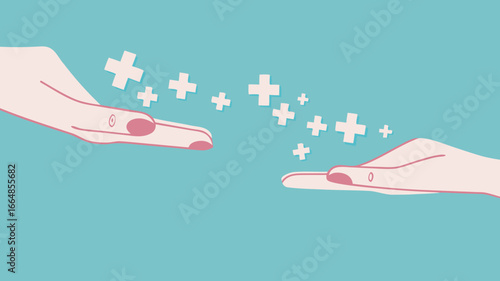 encouragement or making others happy, positive vibes concept, businessman's hand gives a positive health icon to his co-worker concept vector illustration