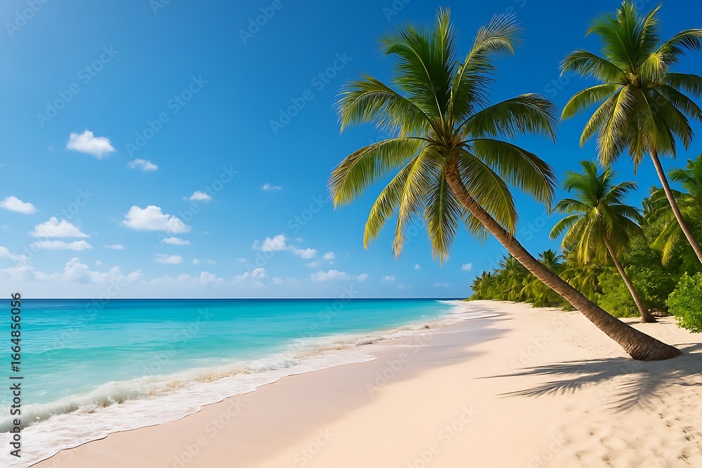 Fototapeta premium Tropical paradise beach with palm trees and turquoise ocean