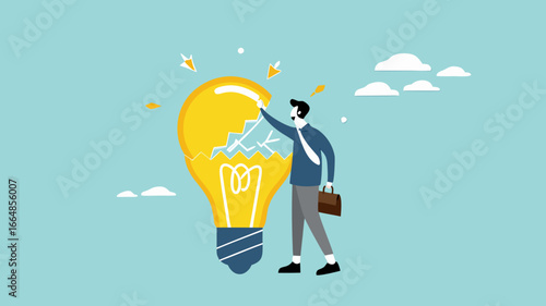 Idea generation, process of developing ideas to inspire the emergence of new ideas, innovation or creativity, young businessman opens lightbulb ideas to create more new lightbulb ideas