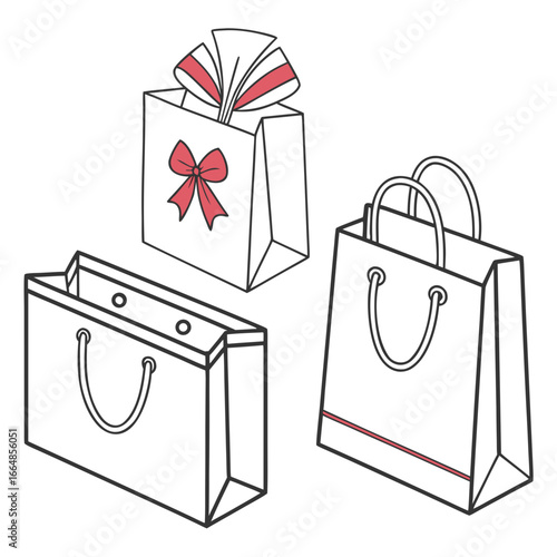 Three shopping bags with different designs, perfect for retail, giftgiving, and holidaythemed designs and promotions