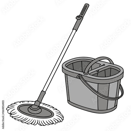 Spin mop and bucket, a cleaning tool for housekeeping, perfect for maintaining hygiene and cleanliness in a domestic setting