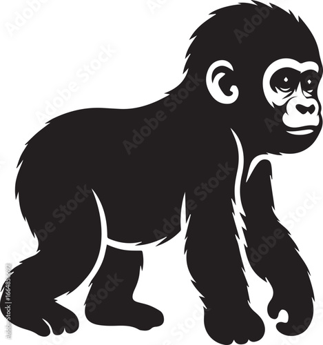 Gorilla Family Silhouette Vector – Black and White Wildlife Illustration of Parent and Baby Apes