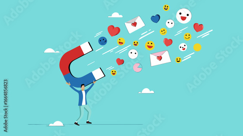 attraction marketing, strategy to result in making more sales, increasing interaction in digital marketing strategies, business people carry large magnets to generate high content engagement