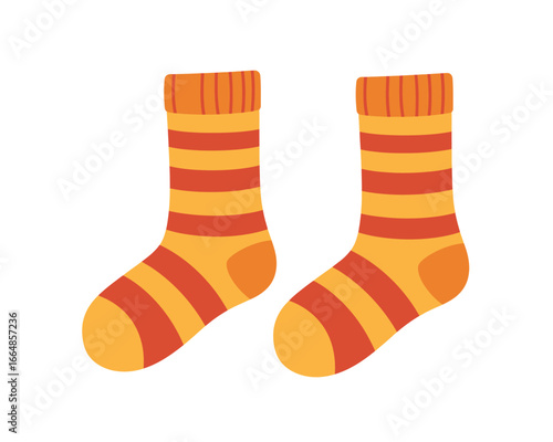 Two Striped Socks Illustration in Orange and Yellow on a White Background Simple Design