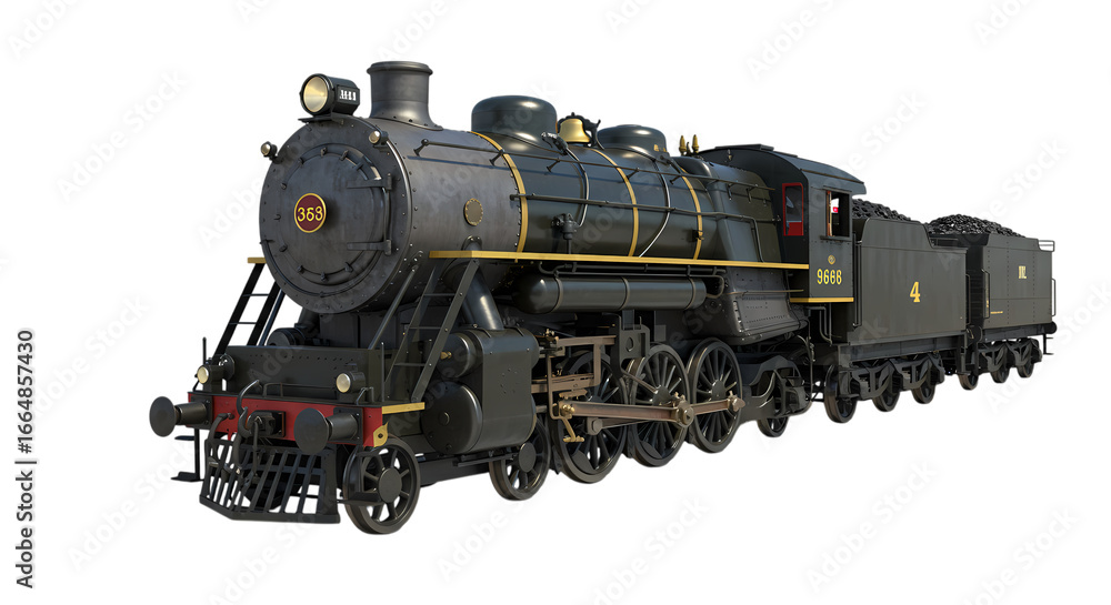 Obraz premium Vintage Steam Locomotive Detailed 3D Render of a Classic Train isolated on transparent background