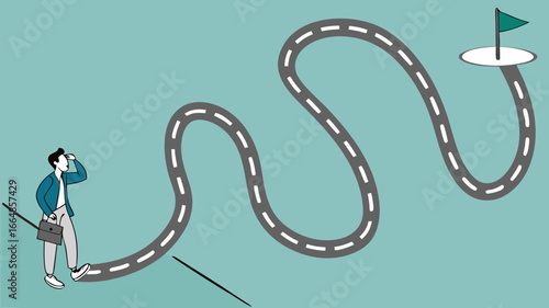 career journey for success, the way to achieve goal or target, journey job target action career illustration, businessman walk on career path for success