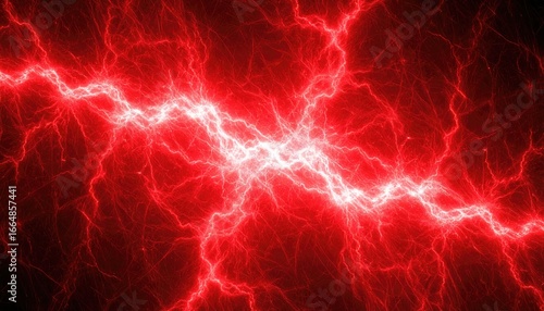 A vibrant display of red lightning bolts illuminating the dark background