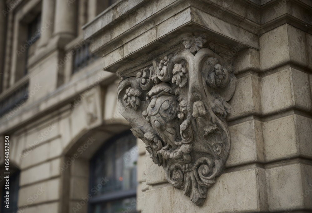 Fototapeta premium Ornate stonework detail on a building facade.