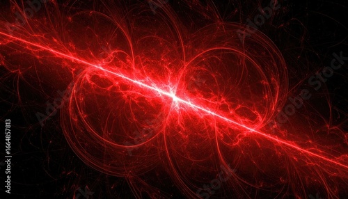 A vibrant display of red light creating dynamic abstract patterns in darkness