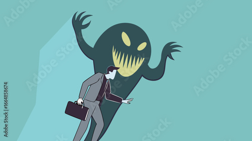 business fraud, deceive or hide the truth, business trap with the lure of success, fraud investment offers, businessmen who offer fake business or investments with the monster shadow