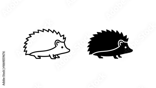 Cute Stylized Hedgehog Illustrations in Outline and Solid Black Forms