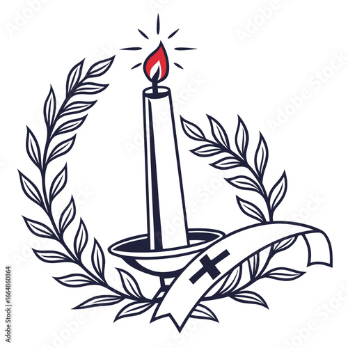 A memorial candle with a wreath and banner, a symbol of remembrance, honor, and tribute to loved ones who have passed away