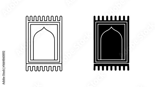 Islamic Prayer Mat Icons in Outline and Solid Silhouette Styles