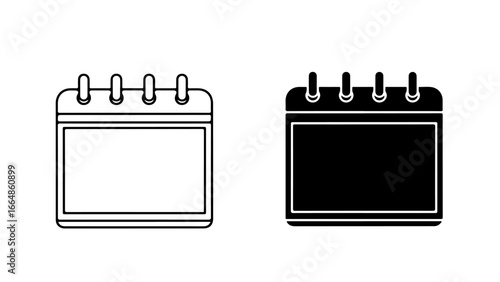 Black and White Calendar Icons with Outline and Solid Versions
