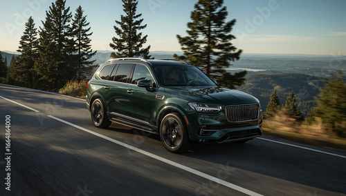 Green Luxury SUV in Forest