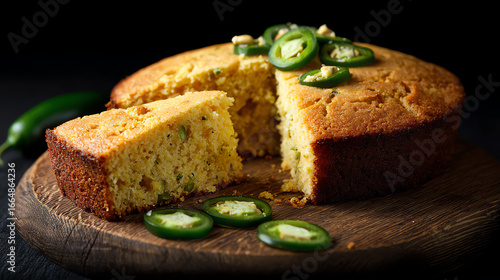 Delicious cornbread topped with jalapeno slices, perfect for enhancing savory flavors in any meal.