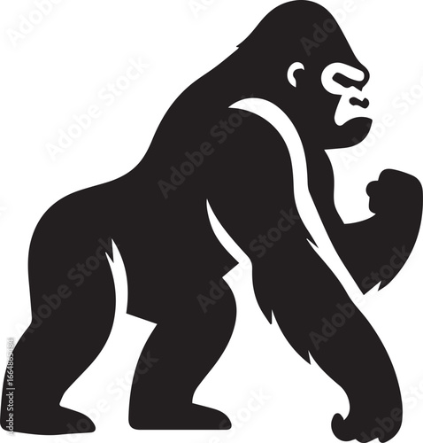 Gorilla Family Silhouette Vector – Black and White Wildlife Illustration of Parent and Baby Apes