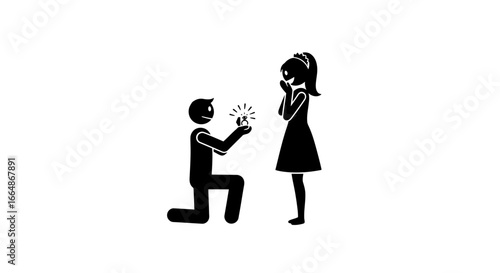 Vector art of man proposing to woman with engagement ring