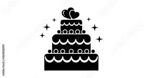 Vector art of elegant threetier wedding cake with hearts on top, , perfect for celebrations and special occasions