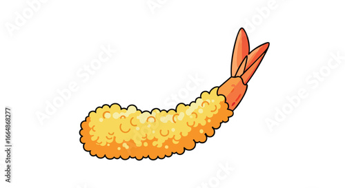 Illustration of a Breaded Shrimp Tail Isolated on White Background in Cartoon Style for Seafood Menu or Culinary Design