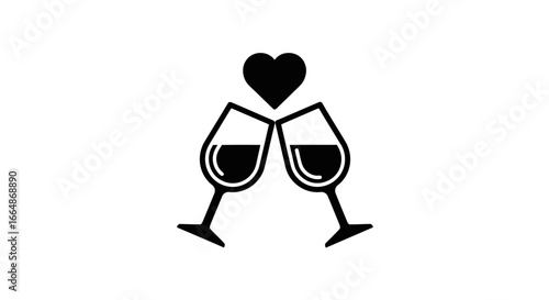 Vector art of two wine glasses clinking together with a heart above, , symbolizing love and celebration