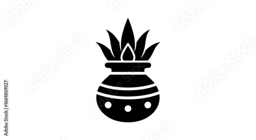 Vector art of black silhouette of a kalash pot with leaves