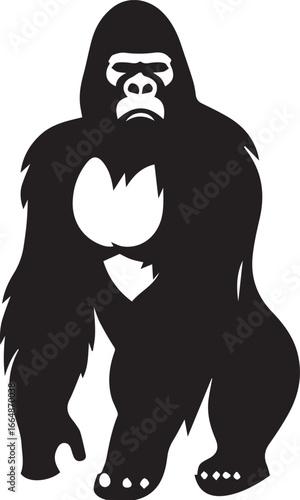 Gorilla Family Silhouette Vector – Black and White Wildlife Illustration of Parent and Baby Apes
