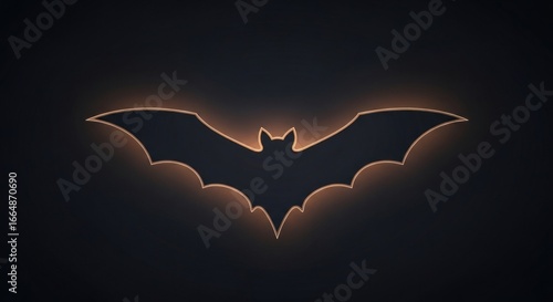 A stylized bat silhouette with a glowing orange outline against a dark and muted background design element