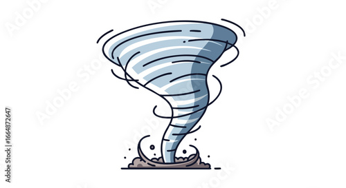 Cartoon Tornado Illustration Depicting a Whirling Storm with Dynamic Swirling Wind and Dust Spinning a Circular Path in a Simplified Artistic Style
