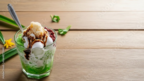 Indonesian Es Cendol Dessert Drink with Copy Space – 16:9
