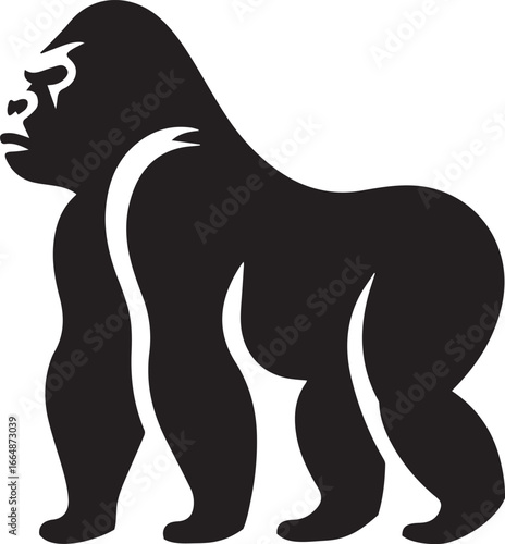 Gorilla Family Silhouette Vector – Black and White Wildlife Illustration of Parent and Baby Apes