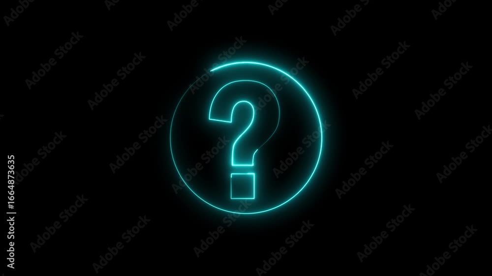 Glowing neon cyan aqua color question mark icon animation quiz confusion mark problem game challenge idea decision answer punctuation mark sign symbol on black background Glowing neon cyan aqua color question mark icon animation quiz confusion mark problem game challenge idea decision answer punctuation mark sign symbol on black background