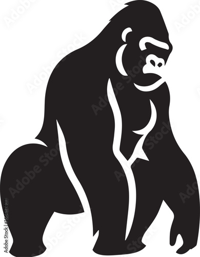 Gorilla Family Silhouette Vector – Black and White Wildlife Illustration of Parent and Baby Apes