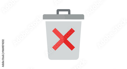 Minimalist Digital Illustration of a Trash Bin with a Bold Red Cross Mark Indicating Disposal or Rejection Symbolism