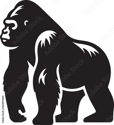 Gorilla Family Silhouette Vector – Black and White Wildlife Illustration of Parent and Baby Apes