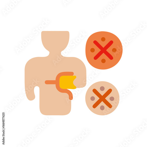 Human figure with diabetes and asthma symbols in flat design  