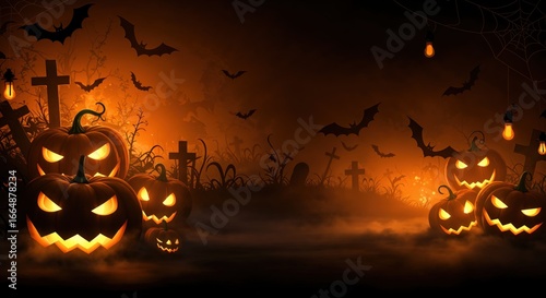 halloween background with pumpkin and bats