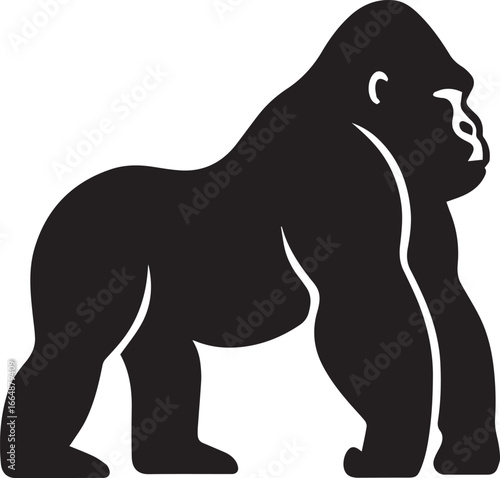 Gorilla Family Silhouette Vector – Black and White Wildlife Illustration of Parent and Baby Apes