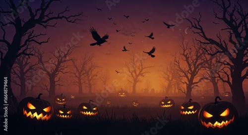 halloween background with pumpkin in the forest