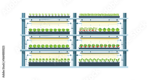 Indoor hydroponic vegetable growing system with multi-tiered shelf setup for sustainable urban farming and efficient space utilization