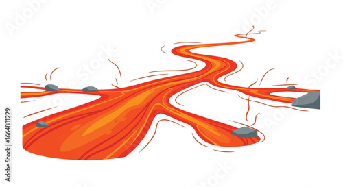 Abstract Illustration of Molten Lava Flows and Cracks Spreading Across a Fragmented Surface in a Dynamic Composition Featuring Fiery Orange and Red