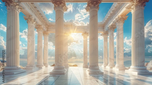 Fototapeta Naklejka Na Ścianę i Meble -  White columns structure with sky and clouds background