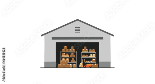 efficient warehouse storage system with organized shelves filled with packaged goods and forklifts, highlighting logistics and inventory management