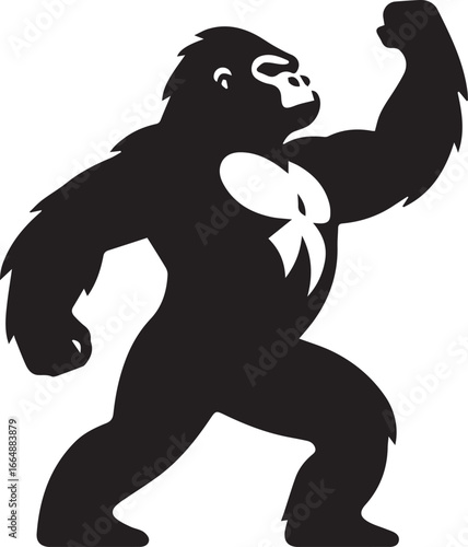 Gorilla Family Silhouette Vector – Black and White Wildlife Illustration of Parent and Baby Apes