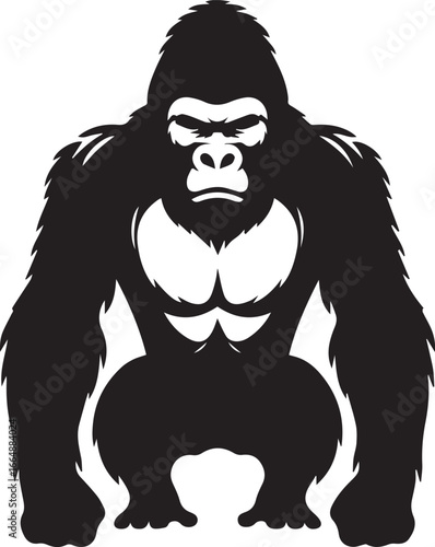 Gorilla Family Silhouette Vector – Black and White Wildlife Illustration of Parent and Baby Apes