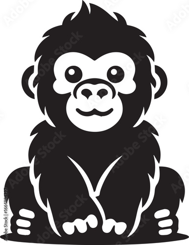 Gorilla Family Silhouette Vector – Black and White Wildlife Illustration of Parent and Baby Apes