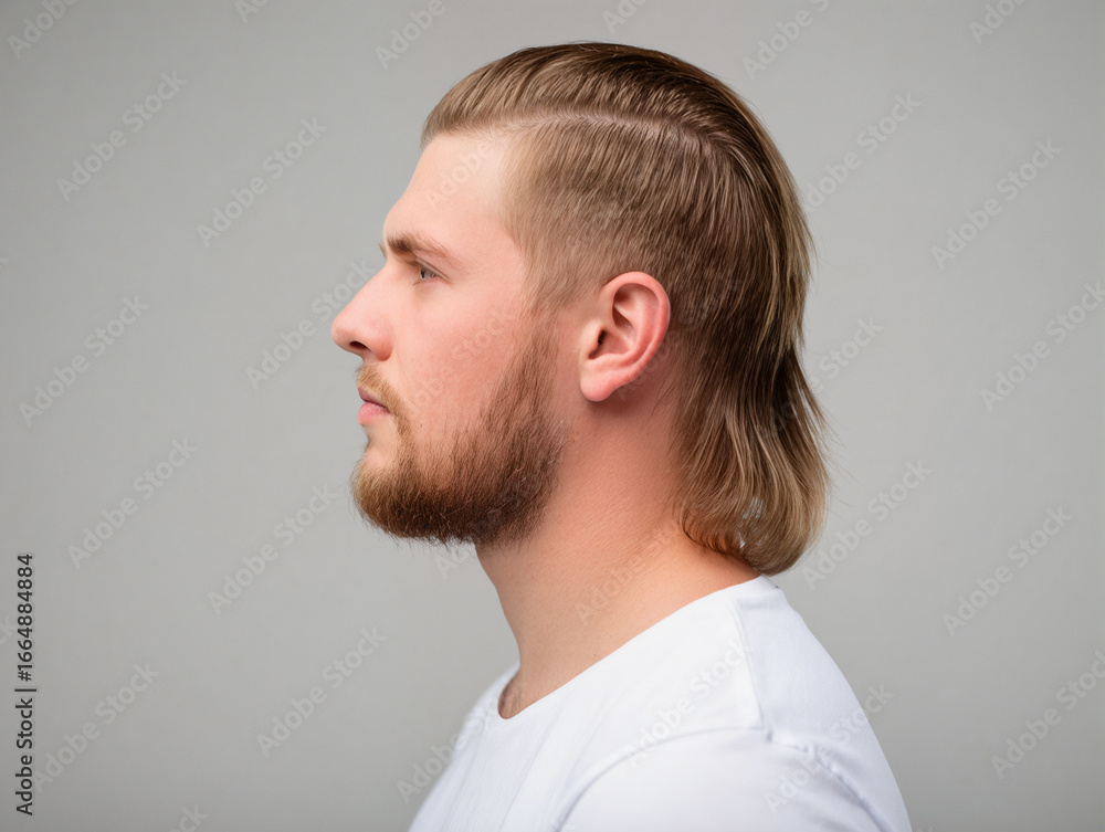 Obraz premium portrait of young man with mullet,side profile